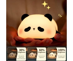 Ammtoo naktinė lemputė vaikams Panda, pritemdoma panda lemputė su laikmačiu, valdoma lietimu silikoninė naktinė lemputė kūdikiams, Usb įkraunama miela panda lemputė, miela naktinė lemputė vaikų kambario dekoracija (panda)