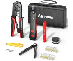 Ampcom ethernet įrankių rinkinys 7-in-1 rj45/rj11 tinklo įrankių rinkinys, skirtas cat6/cat5e/cat5 rj45 jungtims su 110 punch down įrankiu ir laidų nuėmėju nešiojamame vandeniui atspariame krepšyje