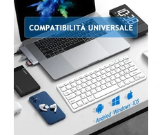 Amzcase Bluetooth klaviatūra, skirta Ipad planšetiniam kompiuteriui, išmaniajam telefonui, nešiojamam kompiuteriui, Pc, belaidė Bluetooth klaviatūra su sparčiųjų klavišų funkcijomis ir nešiojama balta