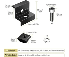 Anbte 10 vnt. galinių spaustukų su dviguba anga, skirtų 30 mm / 35 mm aukščio moduliams, aliuminio saulės modulių su formos laikiklių rinkinys, pv saulės panelių trapecinių lakštų modulių spaustukų rinkinys, solapanelių montavimo laikikliai (juodi)