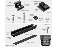 Anbte saulės kolektorių laikiklis, 6 x 200 mm montavimo bėgeliai, 4 x galiniai spaustuvai + 2 x centriniai spaustuvai, skirti modulio aukščiui 30 mm / 35 mm + 18 x varžtai + guminiai padėkliukai, saulės kolektorių montavimo ant plokščio stogo rinkinys, ju