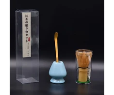 Ancllo 3 dalių japoniškas matcha arbatos rinkinys, bambukinis šluotelė/keramikinis matcha stovas/bambuko šaukštas tradicinei japoniškai arbatos ceremonijai #1