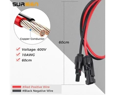 Anderson saulės kištukas į 50a jungties kabelį, 10awg kištukas saulės baterijų kabeliui, saulės baterijų kabelių jungčių rinkiniai rv saulės generatoriui nešiojamai elektrinei (60 cm)