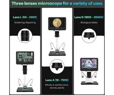 Andonstar Ad246s-m hdmi skaitmeninis mikroskopas su 7 colių ekranu 2000x, 3 lęšiais 2160p uhd vaizdo įrašymas, skaitmeninis mikroskopas, litavimo mikroskopas, biologinio mikroskopo rinkinys su 32g kortele
