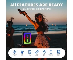 Muzikinis centras Ankuka karaoke aparatas su 2 mikrofonais, nešiojama bluetooth kolonėlė su led lemputėmis, tf/usb, fm, aux, tws, vakarėliams ir suaugusiems, dovana draugams ir šeimai (juodas)