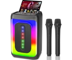 Muzikinis centras Ankuka karaoke aparatas su 2 mikrofonais, nešiojama bluetooth kolonėlė su led lemputėmis, tf/usb, fm, aux, tws, vakarėliams ir suaugusiems, dovana draugams ir šeimai (juodas)