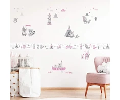 Anna Wand lipni vaikiškų kambarių bordiūras pagamintas Vokietijoje, tapetų bordiūras 450 x 11.5 cm, sienų lipdukas mergaitėms ir berniukams, little indians pink/pilkas