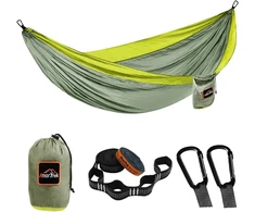 Anortrek Lauko hamakas 2 asmenims 300 x 200 cm [249 kg apkrova] Itin lengvas - stovyklavimo reikmenys su dirželiais medžiui, kvėpuojantis nailoninis kelioninis hamakas žygiams ir sodui