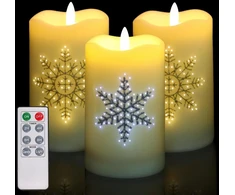 Anstore 3 led žvakės, snaigės, arbatinės žvakutės su nuotolinio valdymo laikmačio funkcija, led arbatinės žvakutės, žvakės be liepsnos su laikmačiu, elektrinės žvakės vestuvėms, kalėdoms, vakarėliams