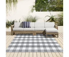 Aoczes medvilninis kilimas, skalbiamas plokščio audimo kilimas svetainei 120 x 180 cm trumpo plauko kilimas Buffalo Plaid medvilninis austas pilkas baltas languotas vidaus lauko kilimas valgomajam miegamajam balkonui