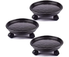 Aofox 3 vnt. 30 cm plastikinių padėklų vežimėlių rinkinys, skirtas augalams, apvalus gėlių vazono stovas, aukštos kokybės augalų vazono padėklas su ratukais (juodas)
