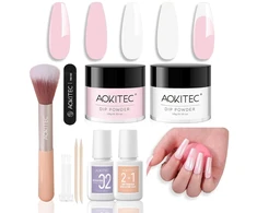 Aokitec dipping powder nagų rinkinys - rožinė ir balta dip pudra su 2-in-1 dip pagrindu ir viršutiniu aktyvatoriumi, nagų dizaino priedai "pasidaryk pats" nagų dailei, lengva nešiotis ir naudoti, šventinė nagų rinkinių serija