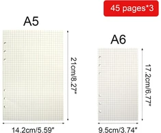 Aomhrek 3 žiedų segtuvas A5 ir A6 papildomas, kvadratiniai A6 formato lapai su perforuotu kraštu, žiedų segtuvo įdėklai A5 languoti su kraštu, A6 popierius žiedų segtuvui A6, 100 gsm papildomi įdėklai, 45 lapai (a5)