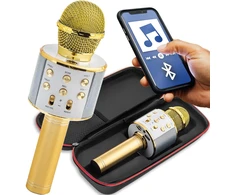 Appio Belaidis karaoke mikrofonas su radijo garsiakalbiu Bluetooth auksinis + dėklas