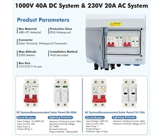Apsauga nuo viršįtampių pv dc izoliatoriaus jungiklis apsauga nuo žaibo grandinės pertraukiklis pv sistema 2 stygų 2 įėjimai 2 išėjimai, dc 1000v 2 kontaktų 40a 20-40ka apsauga nuo saulės įtampos, saulės pv jungties dėžutė ip65 atspari vandeniui