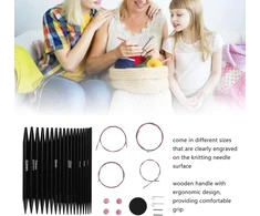 Apskritų mezgimo virbalų rinkinys, nuo 3 iki 8 mm keičiamų ergonomiškų apskritų mezgimo virbalų rinkinys su laikymo krepšiu rankdarbiams, dovanos mamai, močiutei, draugei, kuri yra pradedančioji mezgėja