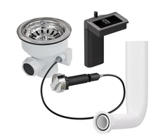 Aquade sietelio krepšelio ventilis 114 mm – sietelio krepšelio kriauklė – sifono kriauklės rinkinys virtuvei – kriauklės nutekėjimas – modelis: bowden trosas + nutekėjimo perpildymas