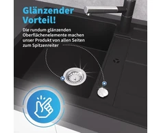Aquade sietelio krepšelio ventilis 114 mm – sietelio krepšelio kriauklė – sifono kriauklės rinkinys virtuvei – kriauklės nutekėjimas – modelis: bowden trosas + nutekėjimo perpildymas