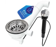 Aquade Ventilio krepšelio vožtuvas 114 mm – Ventilio krepšelio kriauklė – Sifono kriauklės rinkinys virtuvei – Kriauklės nutekėjimas – Modelis: Bowden Cable + Raumschaffer