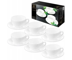 Arbatinis puodelis su lėkštele Wilmax Fine porcelain, 250 ml, 15 cm, balta porcelianas, puikiai tinka dovanai