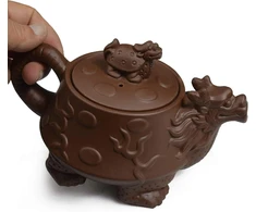 Arbatinukas Chinese Dragon Turtle Auspicious Zisha Clay Gongfu arbatos palaidoms lapams (ruda)
