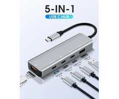 Arceli usb c hub 3.2, 5-in-1 doko stotis usb c (2 usb c doko stotys, 2 usb šakotuvai), 1 dc-in 5v type-c maitinimo prievadas, usb c skirstytuvas, suderinamas su 15 serija, g-alaxy s24, pad pro/air ir kt.