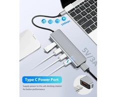 Arceli usb c hub 3.2, 5-in-1 doko stotis usb c (2 usb c doko stotys, 2 usb šakotuvai), 1 dc-in 5v type-c maitinimo prievadas, usb c skirstytuvas, suderinamas su 15 serija, g-alaxy s24, pad pro/air ir kt.