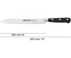 Arcos Lyon serijos duonos peilis, pagamintas iš nitrum kalto nerūdijančio plieno, 200 mm, rankena iš polioksimetileno (pom), juodas