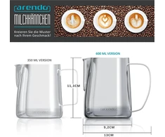 Arendo - Pieno ąsotis, nerūdijantis plienas, 600 ml - Pieno putų ąsotis - Pieno ąsotis - Pieno графинas - Nerūdijantis plienas - Pieno putojimui - Galima plauti indaplovėje - Matavimo skalė - Barista Cappuccino Latte