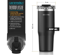 Arendo termosas kelionei - nerūdijančio plieno gertuvė su dangteliu - 900 ml - 100% nepralaidi - valdoma viena ranka - gėrimo anga su atverčiamu viršumi - galima plauti indaplovėje - karštiems ir šaltiems gėrimams
