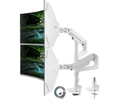 Ares Wing Monitoriaus laikiklis 2 monitoriams nuo 17 iki 49 colių ekranų, reguliuojamo aukščio dvigubas monitoriaus laikiklis su Usb A/c jungtimi, baltas ekrano laikiklis 2 monitoriams, maks. 20 kg/ranka, Vesa 75 ir 100