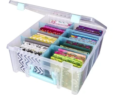 Artbin 6990sa Super Satchel Double Deep dėžutė su nuimamais skirtukais, didelė nešiojama meno ir amatų laikymo dėžė su rankena, permatoma / aqua mist