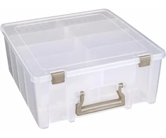 Artbin 6990so Super Satchel Double Deep dėžutė su nuimamais skyrikliais, didelė nešiojama meno ir amatų laikymo dėžutė su rankena, skaidri/aukso spalvos