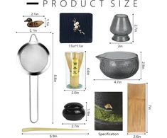 Artcome japoniškas matcha arbatos rinkinys, matcha dubuo su snapeliu, matcha šluotelė, arbatos semtuvėlis, šluotelės laikiklis, matcha miltelių indelis, rankų darbo matcha ceremonijos rinkinys japonams