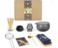 Artcome japoniškas matcha arbatos rinkinys, matcha dubuo su snapeliu, matcha šluotelė, arbatos semtuvėlis, šluotelės laikiklis, matcha miltelių indelis, rankų darbo matcha ceremonijos rinkinys japonams