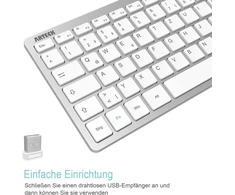 Arteck belaidė klaviatūra, vokiška Qwertz išdėstymo kompaktiška Usb 2.4 Ghz mini belaidė klaviatūra su multimedijos klavišais, suderinama su Pc, nešiojamuoju kompiuteriu, Windows 11, 10, 8, sidabrinė