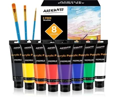 Artkunst akrilinių dažų rinkinys 8 x 120 ml, akrilinių dažų rinkinys, greitai džiūstantys, atsparūs vandeniui ir šviesai, idealūs drobėms, popieriui ir audiniams