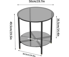 Artloge apvalus stiklinis staliukas su 2 lentynomis, staliukas prie sofos, tvirtas svetainės staliukas, didelis stalviršis 50 cm, mažas stalviršis 46,2 cm, aukštis 49,5 cm