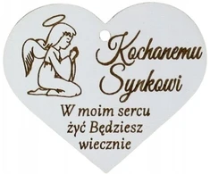 Artmaker Širdelės formos pakabukas ant žvakės, baltas su virvele, graviruotas „mylimam sūnui“