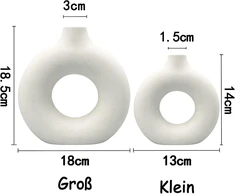 Aruva Ceramics Vaza – 2 baltų keraminių vazų rinkinys namų dekoravimui, vazos džiovintoms gėlėms ant stalo su pampų žole, kambario dekoracija dovanai, maža ir vidutinė