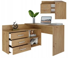 As-shoptop Kampinis kompiuterio stalas su stalčiais + komoda, didelis, ąžuolo artisan