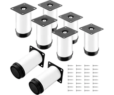 Fotelis Aselected baldų kojelių rinkinys, 8 vnt., reguliuojamos, baltos, 100 mm, skersmuo 50 mm, apvalios baldų kojelės, nerūdijantis plienas, reguliuojamos baldų kojelės, metalinės, spintelių kojelės, sidabrinės, sofos kojelės, metalinės, kušetės