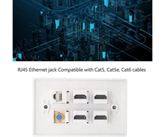 Automagnetola Ashata 6 prievadų hdmi koaksialinio ethernet sieninė plokštė, 4 hdmi prievadai, rj45 ethernet tinklo koaksialinis ir tv f galvutės prievado medijos sieniniai lizdai, suderinami su cat5 cat5e cat6 kabeliu