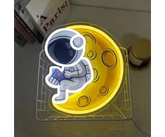 Lova Astronauto neoninis ženklas skaitymui, skirtas sienų dekoravimui, usb maitinamas reguliuojamo ryškumo led astronauto ir mėnulio neoninis ženklas fonui, visatos sienų meno dekoro dovana miegamajam, vyro urvui, vakarėliui (30,2 x 30,5 cm)