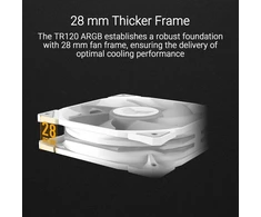 Asus Tuf Gaming Tr120 Argb standartinis baltas korpuso ventiliatorius, vieno vieneto pakuotė (120 mm Pwm Pc ventiliatorius, 2000 aps/min, 3,3 mm H2o, 77,4 Cfm oro srautas, 16 individualiai valdomų Rgb šviesos diodų, baltas)