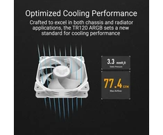 Asus Tuf Gaming Tr120 Argb standartinis baltas korpuso ventiliatorius, vieno vieneto pakuotė (120 mm Pwm Pc ventiliatorius, 2000 aps/min, 3,3 mm H2o, 77,4 Cfm oro srautas, 16 individualiai valdomų Rgb šviesos diodų, baltas)