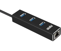 Atolla Usb 3.0 šakotuvas, 3 prievadai, aliumininis, su Rj45 adapteriu, Usb, gigabitinis, eternetas, 1000 Mbps, tinklo prievadas, suderinamas su Windows, Mac Os, Chrome, Linux, Wii U (juodas)