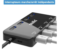 Atolla usb 3.0 šakotuvas su maitinimo juosta, duomenų šakotuvas, 4 prievadai, itin plonas, su 60 cm ilgio prailginimo laidu ir indikatoriaus lemputėmis vienam maitinimo jungikliui