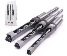 Atoplee grąžtai kvadratinėms skylėms medienoje, 3 vnt. Hss medienos apdirbimo kvadratiniai morteziniai grąžtai, skylės skersmuo 8 mm, 9,5 mm, 12,5 mm (visi dydžiai)