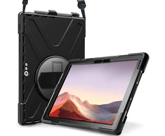 Atsparus smūgiams dėklas procase su stovu ir reguliuojamu dirželiu per petį, skirtas surface pro 7 plus, pro 7 / pro 6 / pro 5 (2017) / pro 4 / pro lte, tvirtas hibridinis apsauginis dėklas su dirželiu - juodas